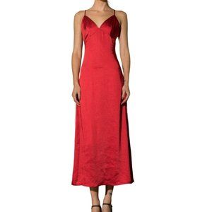 Lena Satin Slip Maxi Dress Red Size Small NWT